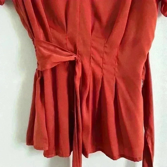 Max Studio Women's Top Ruffle Sleeve Wrap Tie Red - Picture 4 of 8
